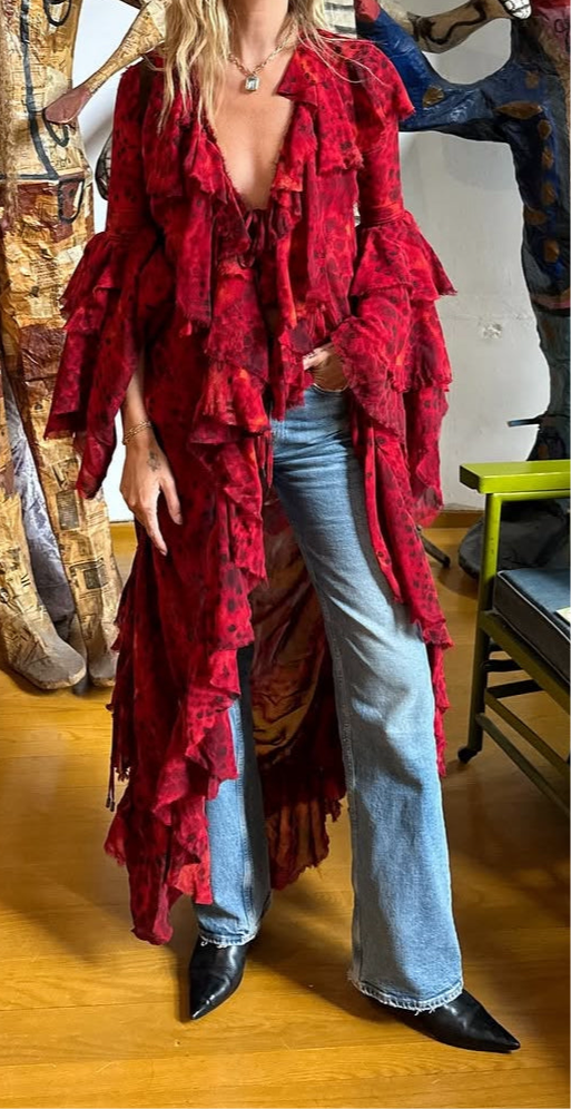 Blusa Pez León Roja Seda