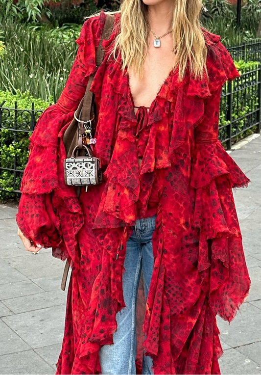 Blusa Pez León Roja Seda