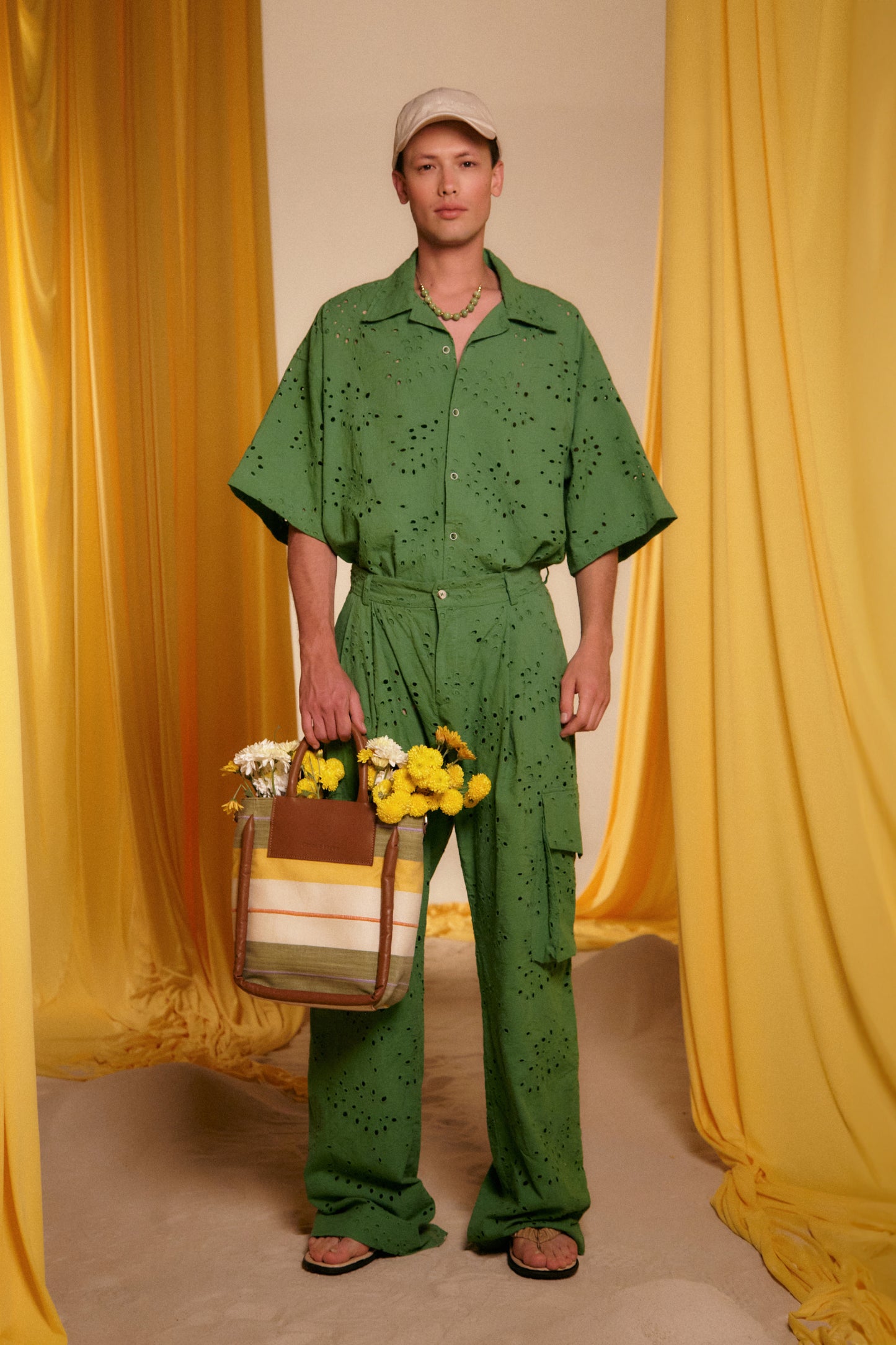 Green Eyelet Pants