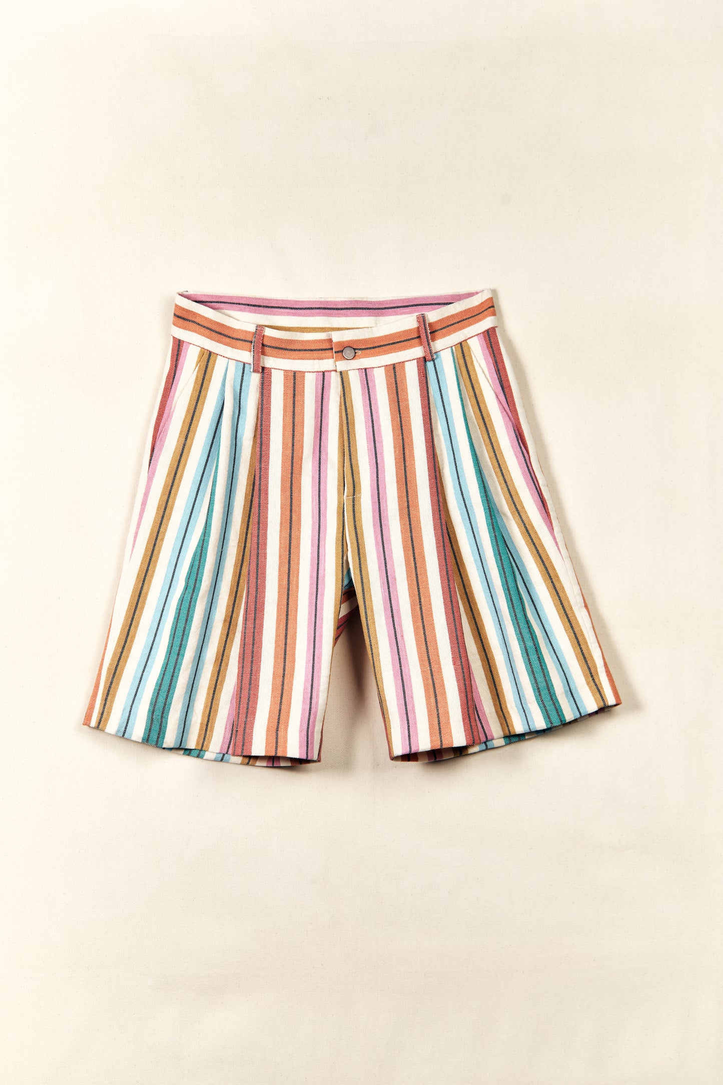 Woven Pastel Colored Striped Bermudas