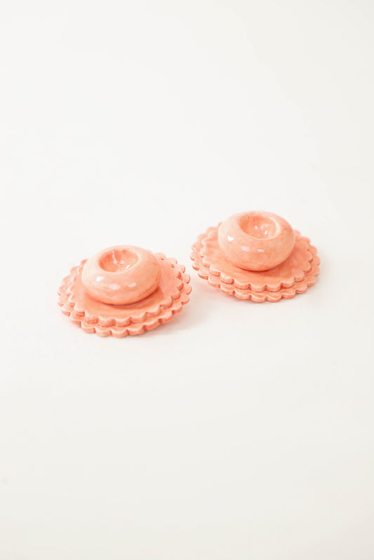 Aretes Botón Coral Cerámica