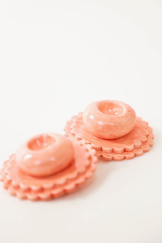 Aretes Botón Coral Cerámica