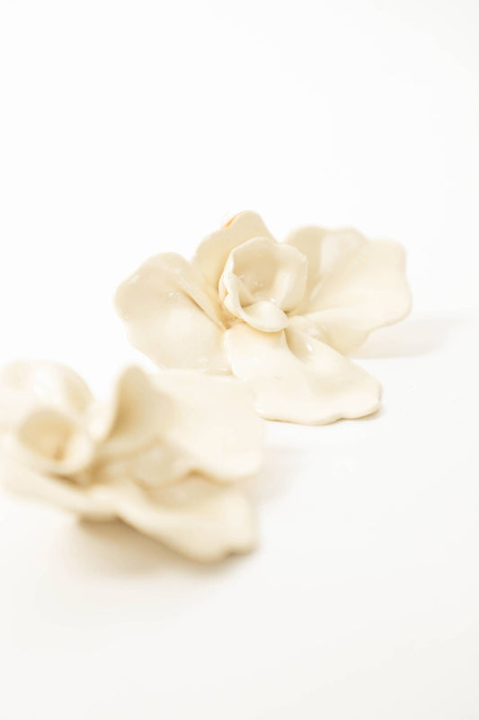 White Flower Ceramic Earrings
