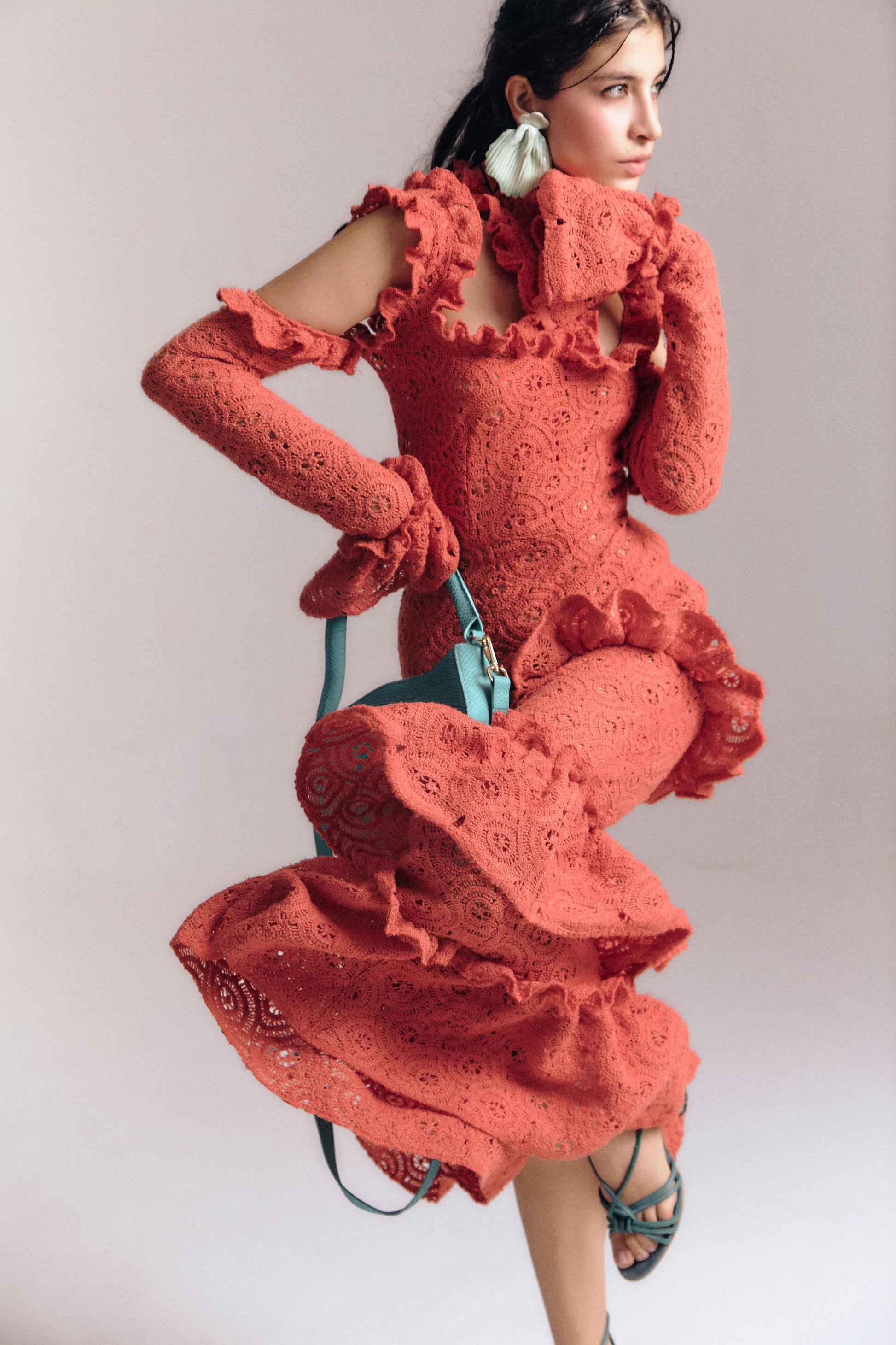 crochet coral dress Andreeva CORAL SHELL HANDMADE MAXI CROCHET DRESS